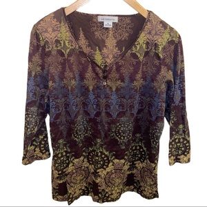 Liz Claiborne 3/4 Sleeve 3 Button Top Size XL